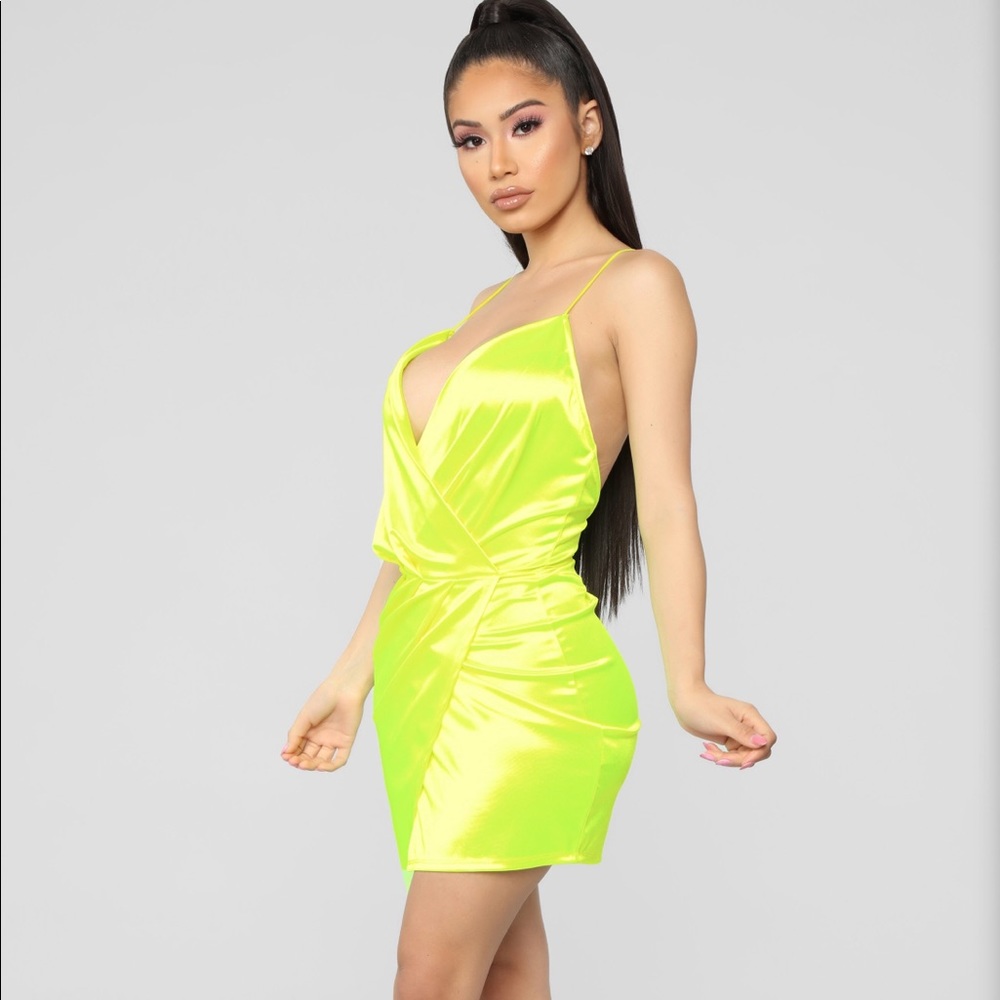 Neon yellow Satin Dress
